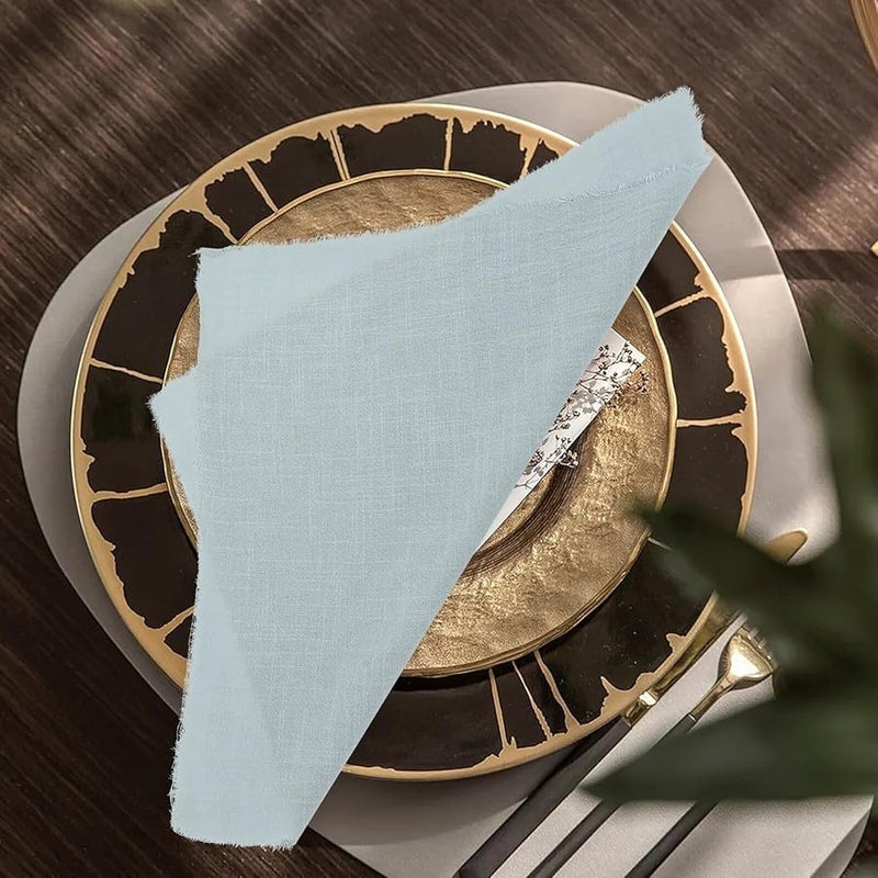 مناديل عشاء من البوليستر باللون الرمادي والأخضر بحواف شرابة قابلة للغسل لحفلات الزفاف والمنزل والمطعم - Image 4